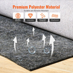Rug Pad Without Slip Resistance, Protective Cushioning Carpet Pad, 9' x 12', 1/4"Thick, 100% Pure Polyester Felt, 10-11㎡ Premium Comfort Underfoot Carpet Padding Rug Cushion for All Floors, Gray