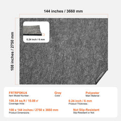 Rug Pad Without Slip Resistance, Protective Cushioning Carpet Pad, 9' x 12', 1/4"Thick, 100% Pure Polyester Felt, 10-11㎡ Premium Comfort Underfoot Carpet Padding Rug Cushion for All Floors, Gray