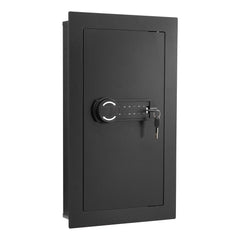 Wall Safe, 3-Tier Hidden Wall Mounted Safe with Password & Key, Q235 Cold-Rolled Steel In-Wall Box with LED Lighting, 2 Adjustable Shelves & 5 Key Holders for Money, Jewelry, Passport, Black