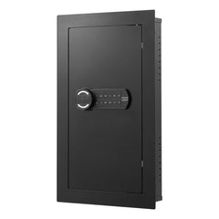 Wall Safe, 3-Tier Hidden Wall Mounted Safe with Password & Key, Q235 Cold-Rolled Steel In-Wall Box with LED Lighting, 2 Adjustable Shelves & 5 Key Holders for Money, Jewelry, Passport, Black