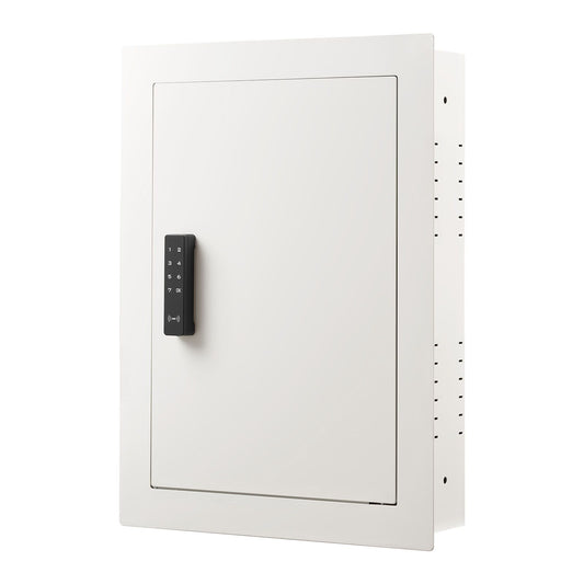 0.83 sq.ft Wall Safe, 3-Tier Hidden Wall Safe with Password, Key & Turning Knob, Q235 Cold-Rolled Steel In-Wall Box with Adjustable Shelves & Mounting Holes for Money, Jewelry, Passport, White