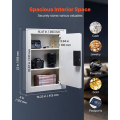 0.83 sq.ft Wall Safe, 3-Tier Hidden Wall Safe with Password, Key & Turning Knob, Q235 Cold-Rolled Steel In-Wall Box with Adjustable Shelves & Mounting Holes for Money, Jewelry, Passport, White
