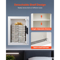 0.83 sq.ft Wall Safe, 3-Tier Hidden Wall Safe with Password, Key & Turning Knob, Q235 Cold-Rolled Steel In-Wall Box with Adjustable Shelves & Mounting Holes for Money, Jewelry, Passport, White