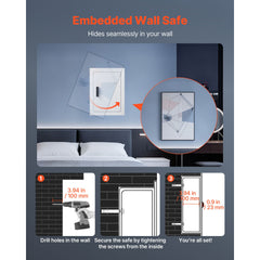 0.83 sq.ft Wall Safe, 3-Tier Hidden Wall Safe with Password, Key & Turning Knob, Q235 Cold-Rolled Steel In-Wall Box with Adjustable Shelves & Mounting Holes for Money, Jewelry, Passport, White