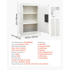 0.83 sq.ft Wall Safe, 3-Tier Hidden Wall Safe with Password, Key & Turning Knob, Q235 Cold-Rolled Steel In-Wall Box with Adjustable Shelves & Mounting Holes for Money, Jewelry, Passport, White