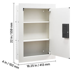 0.83 sq.ft Wall Safe, 3-Tier Hidden Wall Safe with Password, Key & Turning Knob, Q235 Cold-Rolled Steel In-Wall Box with Adjustable Shelves & Mounting Holes for Money, Jewelry, Passport, White