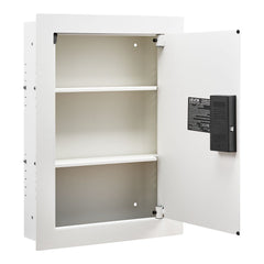 0.83 sq.ft Wall Safe, 3-Tier Hidden Wall Safe with Password, Key & Turning Knob, Q235 Cold-Rolled Steel In-Wall Box with Adjustable Shelves & Mounting Holes for Money, Jewelry, Passport, White