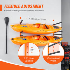 Wall Kayak Storage Rack, 4-Capacity Wall Mounted Kayak Holders for Kayak Canoe Paddle Board, Kayak Storage Hooks with Adjustable Padded Arms, 181.6 KG Load Kayak Hanger for Indoor Outdoor Garage