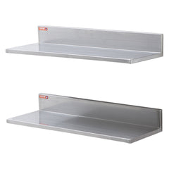 8.6" x 24" Stainless Steel Shelf, Wall Mounted Floating Shelving with Backsplash, 44 lbs Load Capacity Commercial Shelves, Heavy Duty Storage Rack for Restaurant, Kitchen, Bar, Home, and Hotel (2 Packs)