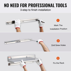 8.6" x 24" Stainless Steel Shelf, Wall Mounted Floating Shelving with Backsplash, 44 lbs Load Capacity Commercial Shelves, Heavy Duty Storage Rack for Restaurant, Kitchen, Bar, Home, and Hotel (2 Packs)