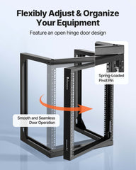 12U Wall Mount Server Rack, 68.04 kg Max Load Capacity, Open Frame Network Rack with 180 Degrees Gate Swing Door, Carbon Steel, Ideal for IT Network Equipment & AV Devices Computer Server, Black