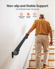 Wall Mounted Stair Handrail, 3665mm Pipe Staircase Handrail, Black Galvanized Aluminum, 32mm Pipe Diameter, Indoor&Outdoor Staircase Railing, Industrial Hand Rail for Steps, Security Baluster
