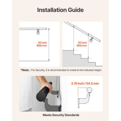 Wall Mounted Stair Handrail, 3665mm Pipe Staircase Handrail, Black Galvanized Aluminum, 32mm Pipe Diameter, Indoor&Outdoor Staircase Railing, Industrial Hand Rail for Steps, Security Baluster