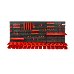 Wall Mounted Storage Bins, 30-Bin Parts Rack Organizer Garage Plastic Shop Tool with Wall Panels/Tool Holders/Hooks, Tool Organizer for Nuts, Bolts, Screws, Nails, Beads, Buttons, Black and Red