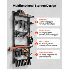 Gun Rack Wall Mount, Heavy Duty Steel, Indoor Rifle Shotgun Rack with Magazine Holder, MOLLE Panel, Gun Accessories Display Storage Holder, Hold Up to 5 Rifles or Shotguns, for Tactical Gear