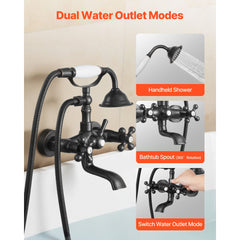 Clawfoot Tub Faucet, Wall Mount Bathtub Faucets with Handheld Shower, Vintage Oil-Rubbed Bronze Clawfoot Tub Filler Faucet Shower Kit with Adjustable Swing Arms & 360° Rotation Spout for Bathtubs