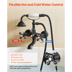 Clawfoot Tub Faucet, Wall Mount Bathtub Faucets with Handheld Shower, Vintage Oil-Rubbed Bronze Clawfoot Tub Filler Faucet Shower Kit with Adjustable Swing Arms & 360° Rotation Spout for Bathtubs