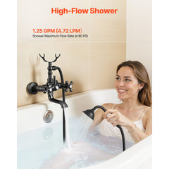 Clawfoot Tub Faucet, Wall Mount Bathtub Faucets with Handheld Shower, Vintage Oil-Rubbed Bronze Clawfoot Tub Filler Faucet Shower Kit with Adjustable Swing Arms & 360° Rotation Spout for Bathtubs