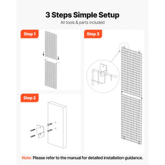 3 Packs Grid Wall Panels, 610 x 1828 mm Wire Grid Panels Display Rack, Wall-Mounted Art Display Shelf, Black Carbon Steel Wall Hanging Gridwall for Craft Show, Decoration, Storage, Notice Board