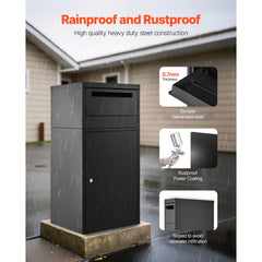 Package Delivery Boxes for Outside, 90.9 cm Mailbox for Parcel with Lock, Galvanized Steel Package Drop Box with Anti-Theft Design, Weather-Resistant Package Mailbox for Home and Office, Black