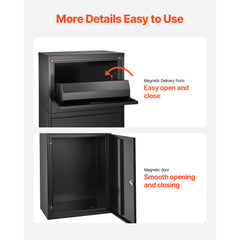 Package Delivery Boxes for Outside, 90.9 cm Mailbox for Parcel with Lock, Galvanized Steel Package Drop Box with Anti-Theft Design, Weather-Resistant Package Mailbox for Home and Office, Black