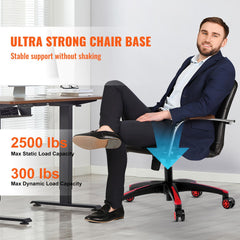 Office Chair Base Replacement, 710 mm, 1134 kg Static Load, Heavy Duty Universal Computer Desk Chair Stool Base Part with 5 Casters and Reinforced Legs, Desk Chair Base Replacement, Black + Red