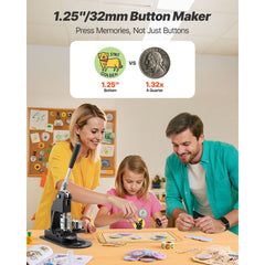 Button Maker Machine, 32 mm, Pin Maker Machine with 500pcs Button Parts, Circle Cutter, Hex Wrenches and Magic Book, Ergonomic Handle, for DIY Badges, Personalized Pins and Key Chains, Black