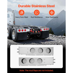 Stainless Steel Mud Flap Hangers with Light Cutouts, 2-1/2" (63.5mm) Bolt Spacing, Spring Loaded Mudflap Hangers for Semi Trucks, 1 Pair Heavy Duty Semi Truck Mud Flap Hanger Set, Silver