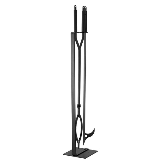 Fireplace Tool Set, 3 PCS Fire Tool Set and Holder with Stand, Tongs, Fire Place Poker, Wrought Iron Fireplace Accessories for Campfire Backyard Bonfire Indoor/Outdoor, Black