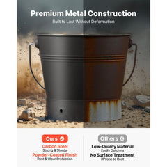 Ash Bucket, 4 PCS with Lid, Shovel, Broom and Gloves, Metal Fireplace Charcoal Bucket and Ash Can, 9.8L Large Capacity for Fireplace, Fire Pits, Wood Burning Stoves, Indoor and Outdoor