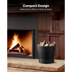 Ash Bucket, 4 PCS with Lid, Shovel, Broom and Gloves, Metal Fireplace Charcoal Bucket and Ash Can, 9.8L Large Capacity for Fireplace, Fire Pits, Wood Burning Stoves, Indoor and Outdoor