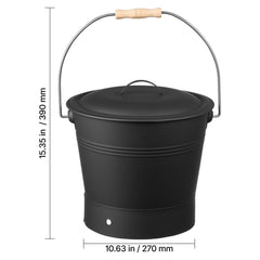 Ash Bucket, 4 PCS with Lid, Shovel, Broom and Gloves, Metal Fireplace Charcoal Bucket and Ash Can, 9.8L Large Capacity for Fireplace, Fire Pits, Wood Burning Stoves, Indoor and Outdoor