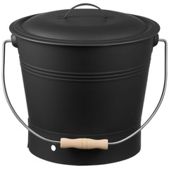 Ash Bucket, 4 PCS with Lid, Shovel, Broom and Gloves, Metal Fireplace Charcoal Bucket and Ash Can, 9.8L Large Capacity for Fireplace, Fire Pits, Wood Burning Stoves, Indoor and Outdoor
