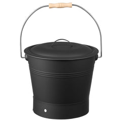 Ash Bucket, 4 PCS with Lid, Shovel, Broom and Gloves, Metal Fireplace Charcoal Bucket and Ash Can, 9.8L Large Capacity for Fireplace, Fire Pits, Wood Burning Stoves, Indoor and Outdoor