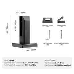 Glass Clamp, 10 PCS Square Glass Railing Bracket for 0.31 "-0.47 " Tempered Glass, 304 Stainless Steel Glass Mounting Clamp, 0.12” Thick Glass Shelf Bracket for Balcony, Garden, Deck, Stair