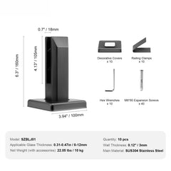 Glass Clamp, 10 PCS Square Glass Railing Bracket for 0.31 "-0.47 " Tempered Glass, 304 Stainless Steel Glass Mounting Clamp, 0.12” Thick Glass Shelf Bracket for Balcony, Garden, Deck, Stair