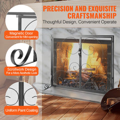 990x802MM Fireplace Screen 2-Panel Iron Mesh Spark Guard Vintage Black