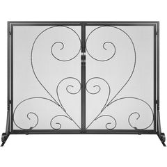 990x802MM Fireplace Screen 2-Panel Iron Mesh Spark Guard Vintage Black