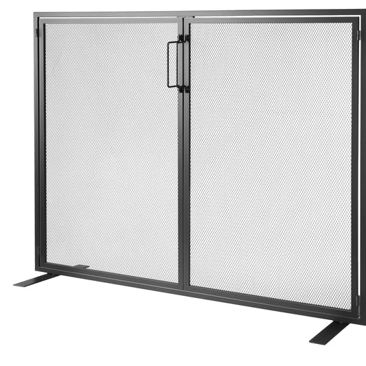 Fireplace Screen 1 Panel with Door, Sturdy Iron Mesh Fireplace Screen, 990(L) x780(H)MM Spark Guard Cover, Simple Installation, Free Standing Fire Fence Grate for Living Room Home Decor Modern