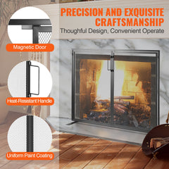 Fireplace Screen 1 Panel with Door, Sturdy Iron Mesh Fireplace Screen, 990(L) x780(H)MM Spark Guard Cover, Simple Installation, Free Standing Fire Fence Grate for Living Room Home Decor Modern
