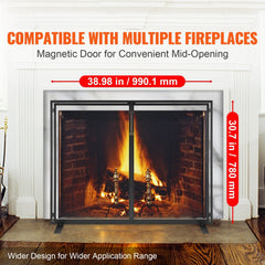 Fireplace Screen 1 Panel with Door, Sturdy Iron Mesh Fireplace Screen, 990(L) x780(H)MM Spark Guard Cover, Simple Installation, Free Standing Fire Fence Grate for Living Room Home Decor Modern