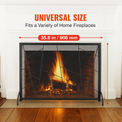 Fireplace Screen Single Panel, Sturdy Iron Mesh Fireplace Screen, 906(L) x720(H)MM Spark Guard Cover, Simple Installation, Free Standing Fire Fence Grate for Living Room Home Decor Modern
