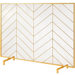 980x758MM Fireplace Screen 1-Panel Iron Mesh Spark Guard Modern Gold