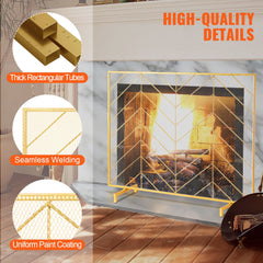 980x758MM Fireplace Screen 1-Panel Iron Mesh Spark Guard Modern Gold