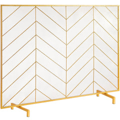 980x758MM Fireplace Screen 1-Panel Iron Mesh Spark Guard Modern Gold
