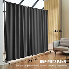 Room Divider, 8 ft x 10 ft (96 x 120inch) Portable Panel Room Divider with Wheels Curtain Divider Stand, Room Divider Privacy Screen for Office, Bedroom, Dining Room, Study, Black