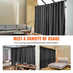 Room Divider, 8 ft x 10 ft (96 x 120inch) Portable Panel Room Divider with Wheels Curtain Divider Stand, Room Divider Privacy Screen for Office, Bedroom, Dining Room, Study, Black