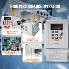 VFD 5HP, 4KW, 18A, 1 Phase 220V-240V Input to 3 Phase 220V-240V Output Variable Frequency Drive, 0-400Hz VFD for AC Motor Speed Control