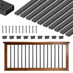 61 Pack Deck Balusters, 82 cm Galvanized Steel Railing Spindles, Hollow Rectangle Metal Decking Stair Balusters with Pre-Drilled Hole, End Caps, Screws, for Deck, Porch & Stair Railing, Black