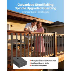61 Pack Deck Balusters, 82 cm Galvanized Steel Railing Spindles, Hollow Rectangle Metal Decking Stair Balusters with Pre-Drilled Hole, End Caps, Screws, for Deck, Porch & Stair Railing, Black